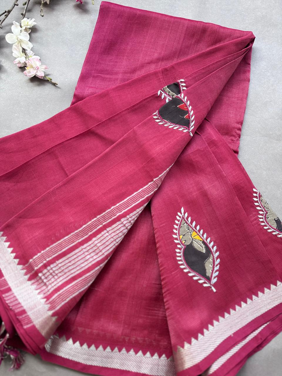 Maroon Applique Work Mangalgiri Silk Saree 108