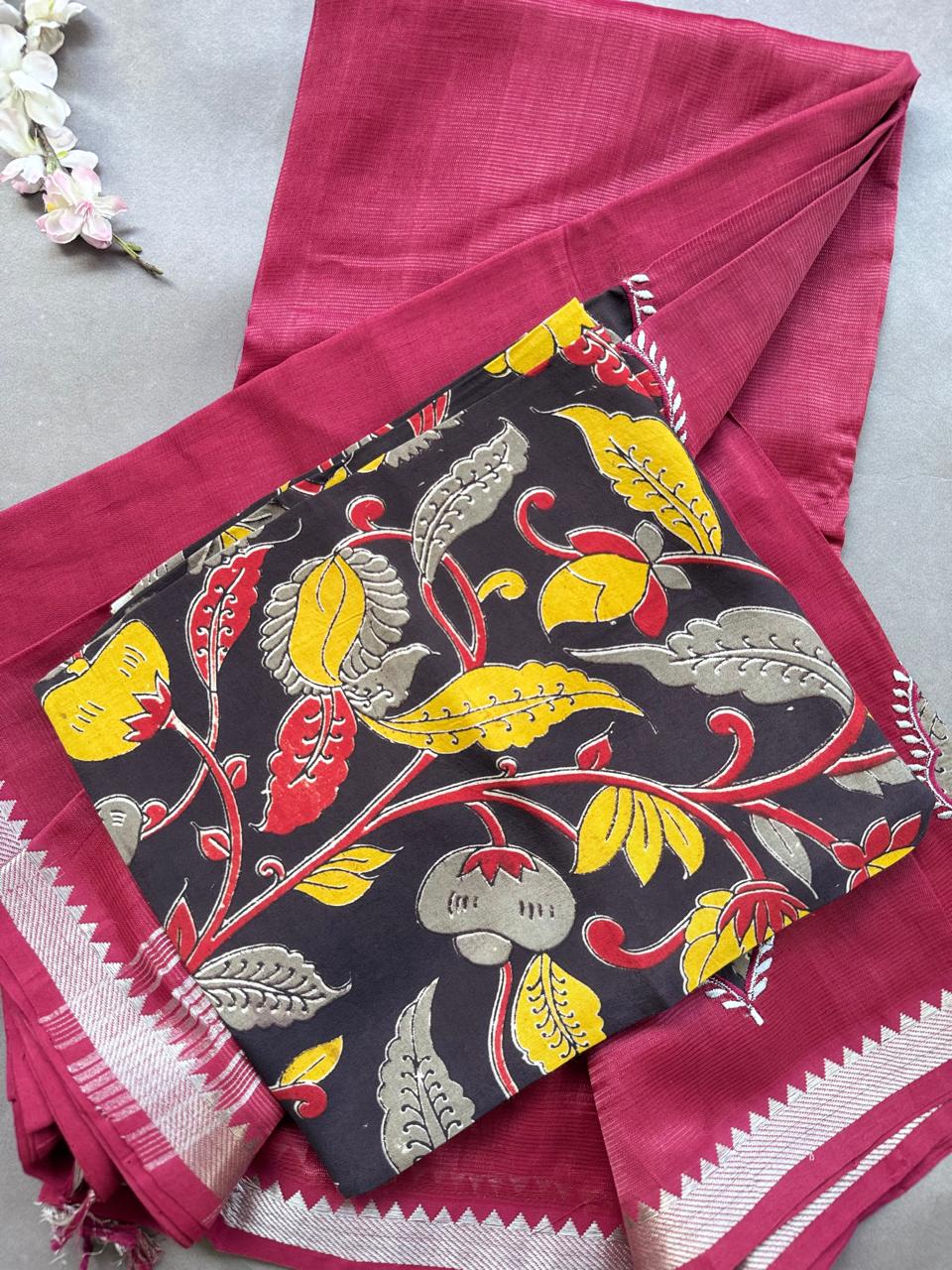 Maroon Applique Work Mangalgiri Silk Saree 108