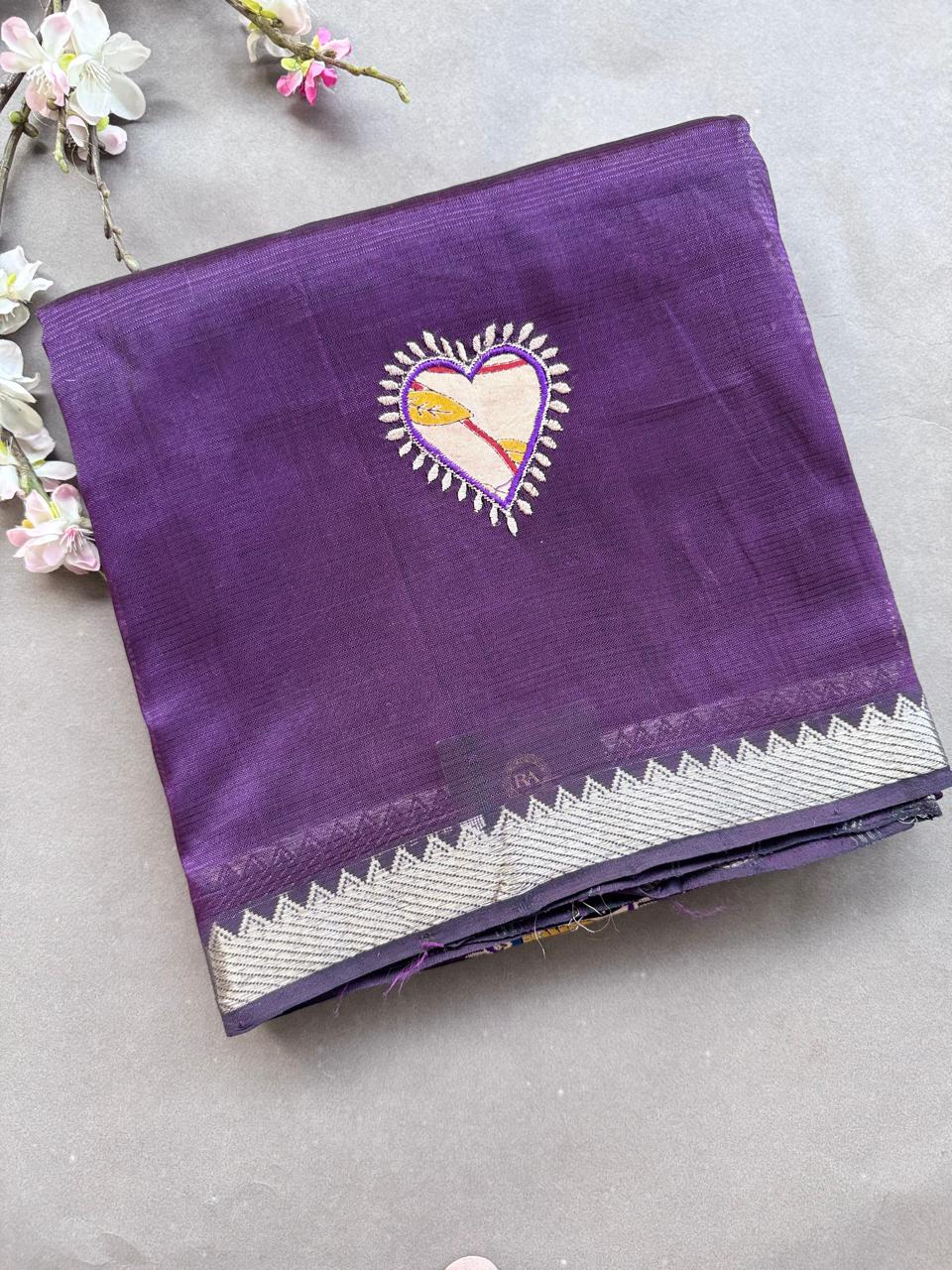 Plum Purple Applique Work Mangalgiri Silk Saree 108