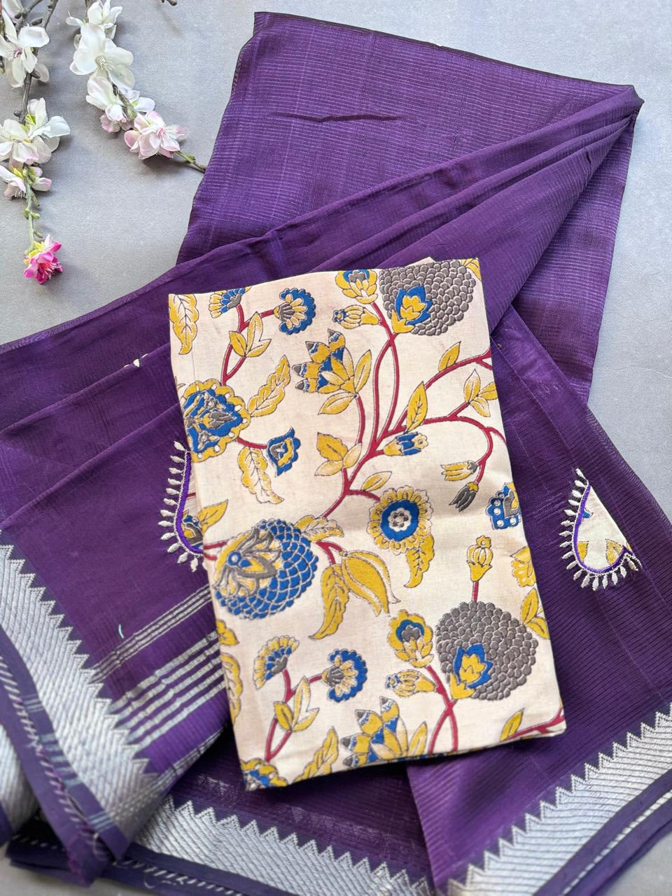 Plum Purple Applique Work Mangalgiri Silk Saree 108