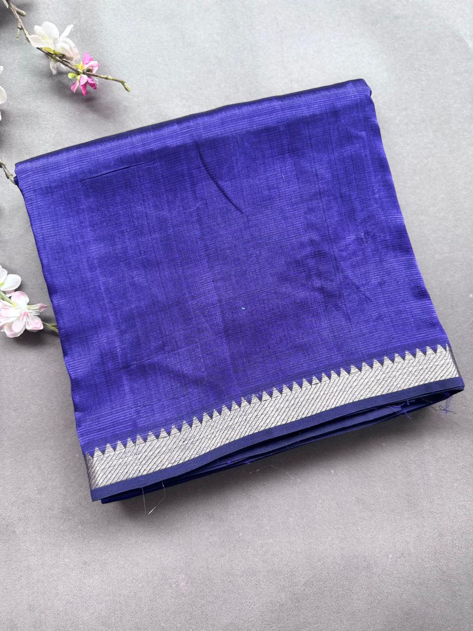 Navy Blue Applique Work Mangalgiri Silk Saree 108