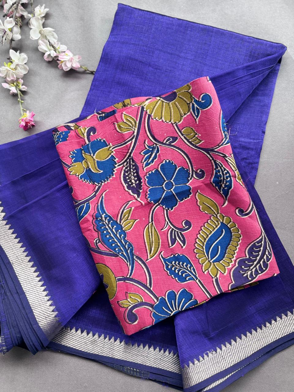 Navy Blue Applique Work Mangalgiri Silk Saree 108