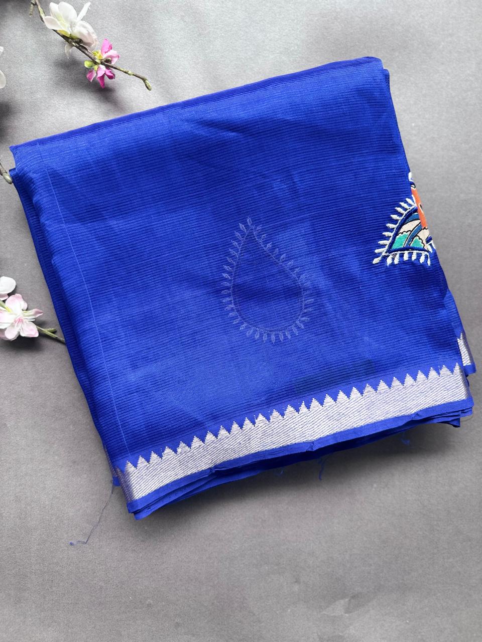 Royal Blue Applique Work Mangalgiri Silk Saree 108