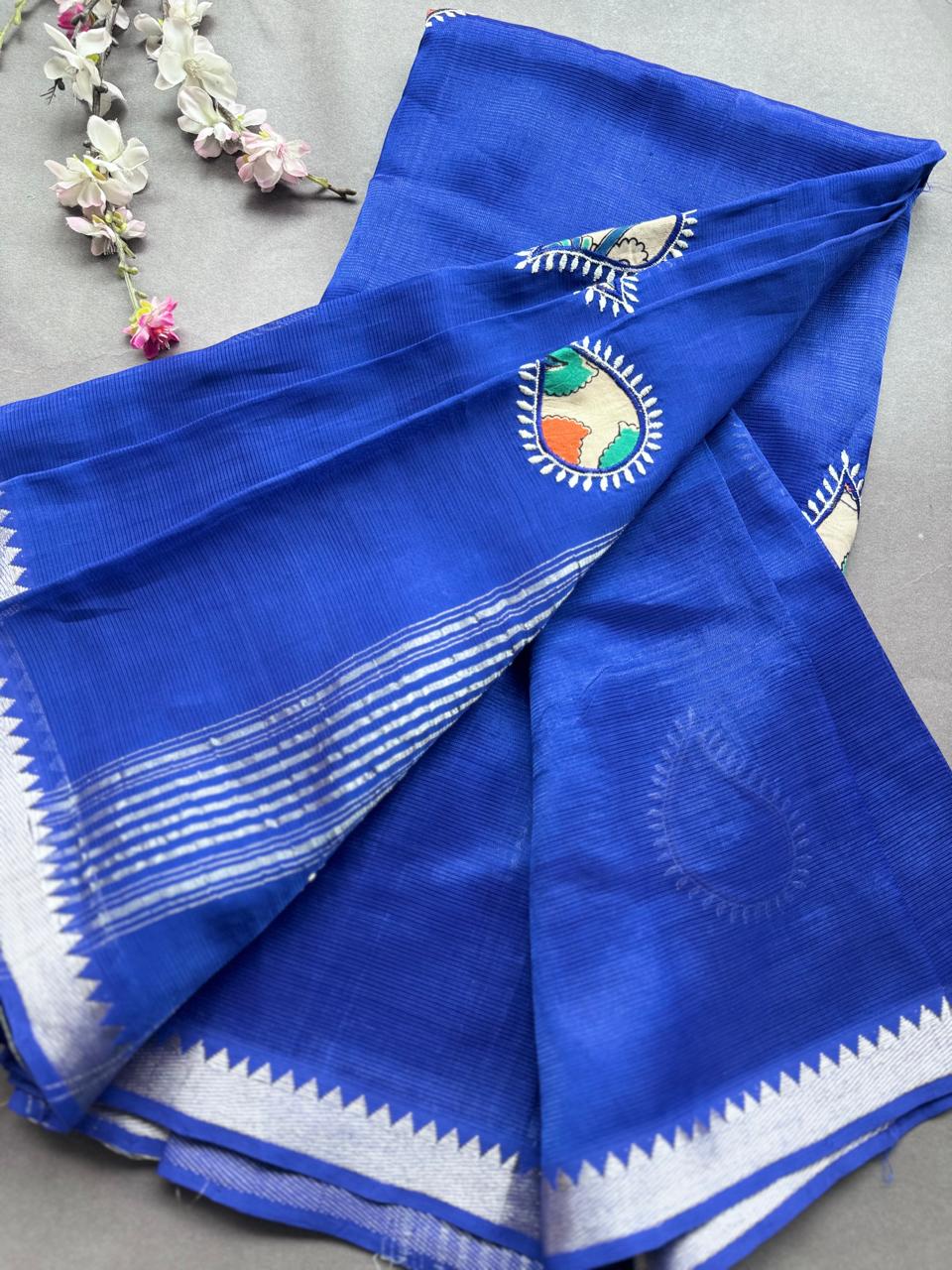 Royal Blue Applique Work Mangalgiri Silk Saree 108
