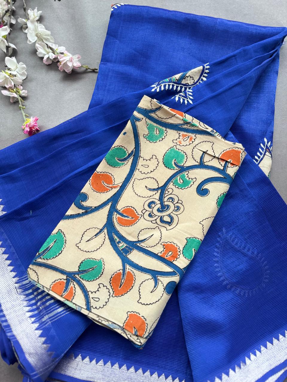 Royal Blue Applique Work Mangalgiri Silk Saree 108