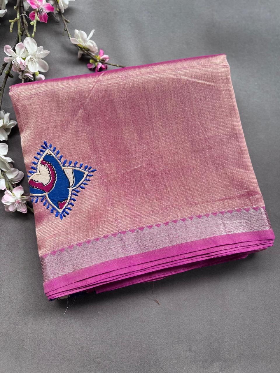 Mauve Applique Work Mangalgiri Silk Saree 108