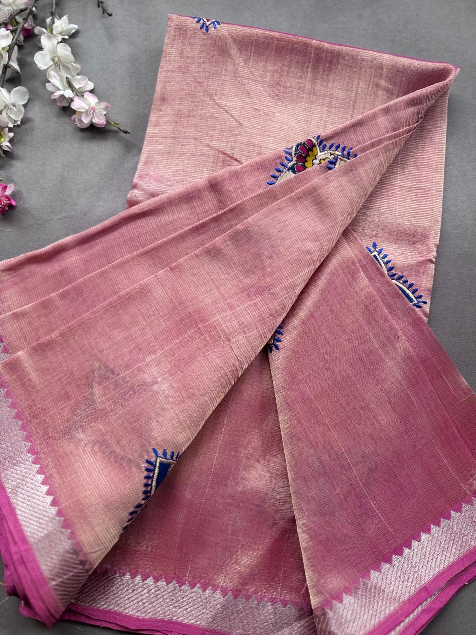 Mauve Applique Work Mangalgiri Silk Saree 108