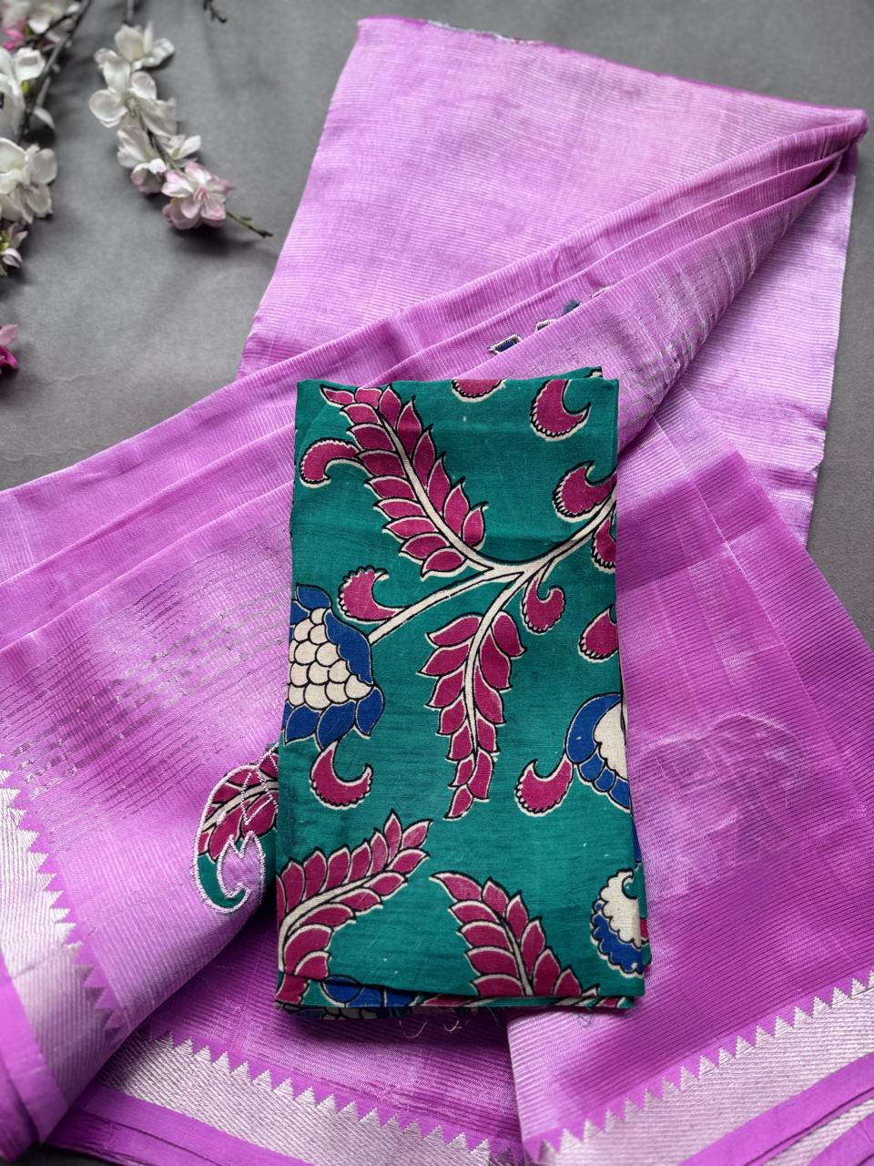 Light Lilac Applique Work Mangalgiri Silk Saree 108