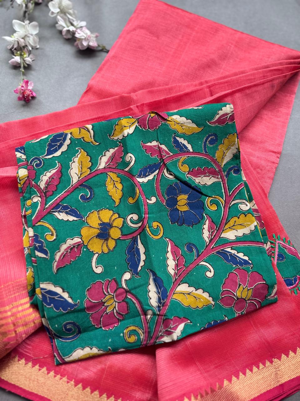 Red Applique Work Mangalgiri Silk Saree 108