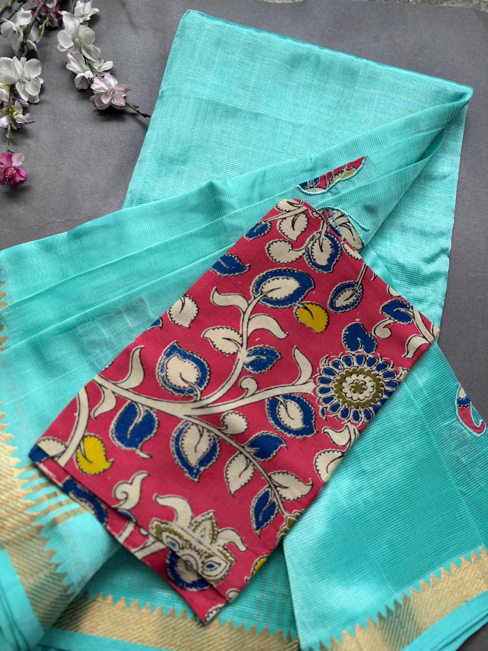 Pastel Green Applique Work Mangalgiri Silk Saree 108