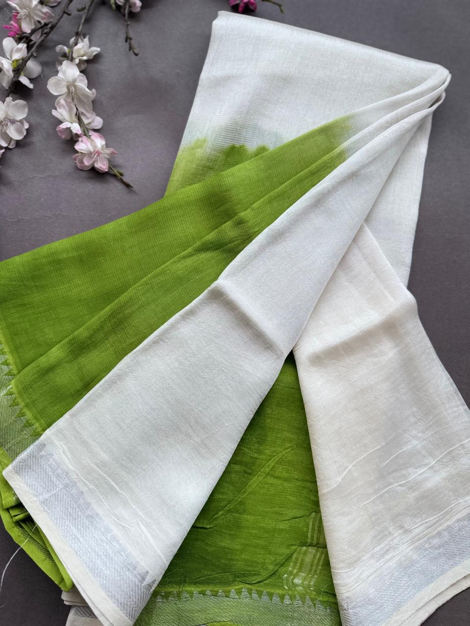 Green n Cream Mangalagiri Silk Saree 108