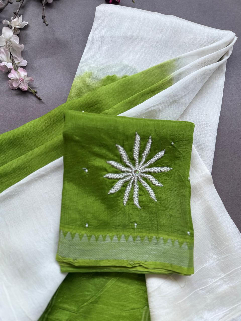 Green n Cream Mangalagiri Silk Saree 108
