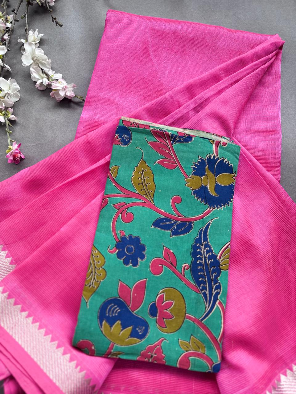 Pink Applique Work Mangalgiri Silk Saree 108