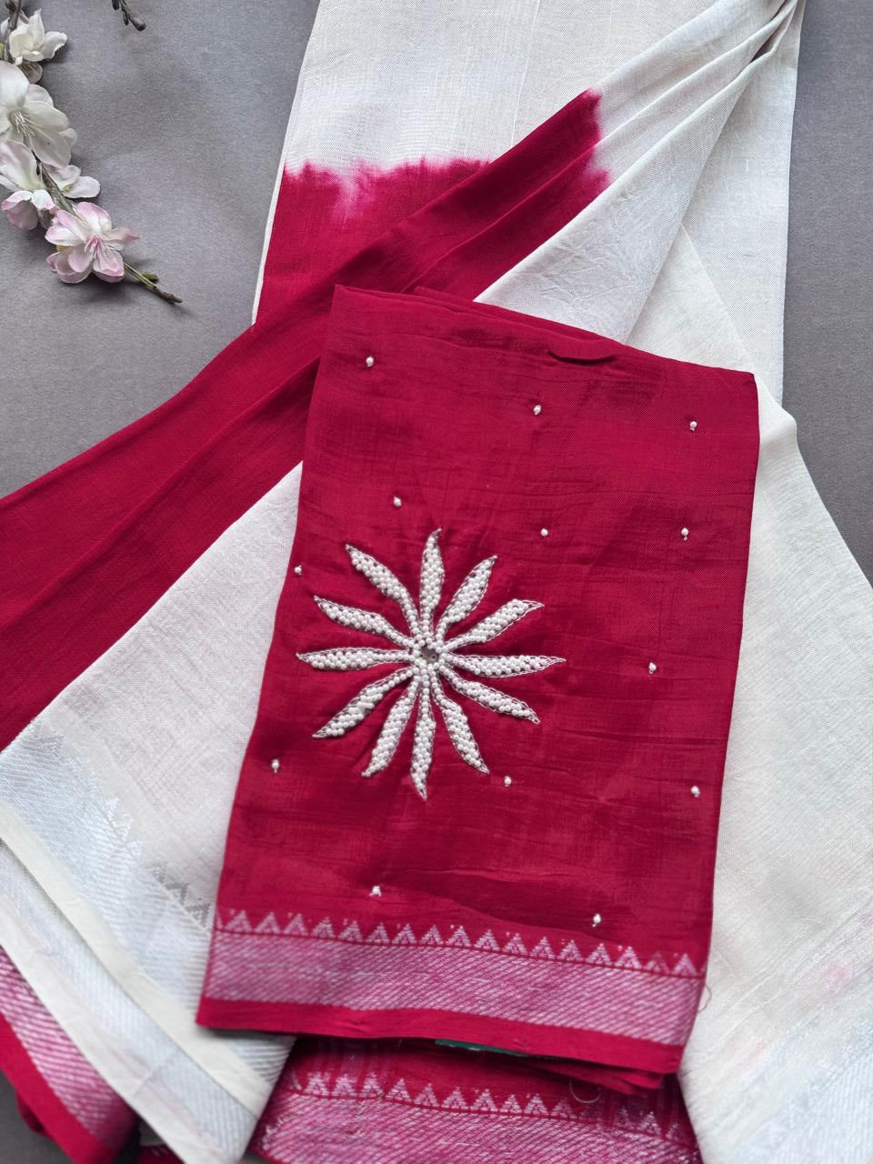 Red n Cream Mangalagiri Silk Saree 108