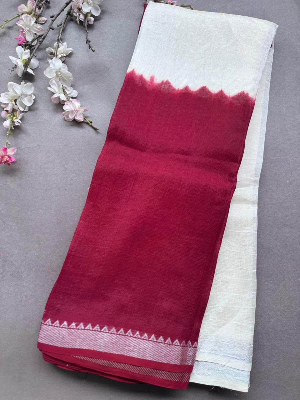 Maroon n Cream Mangalgiri Silk Saree 108