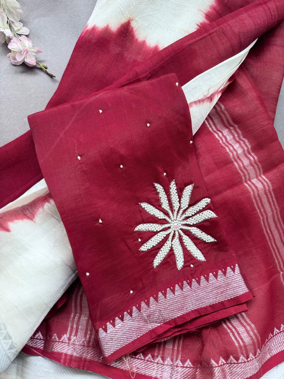 Maroon n Cream Mangalgiri Silk Saree 108