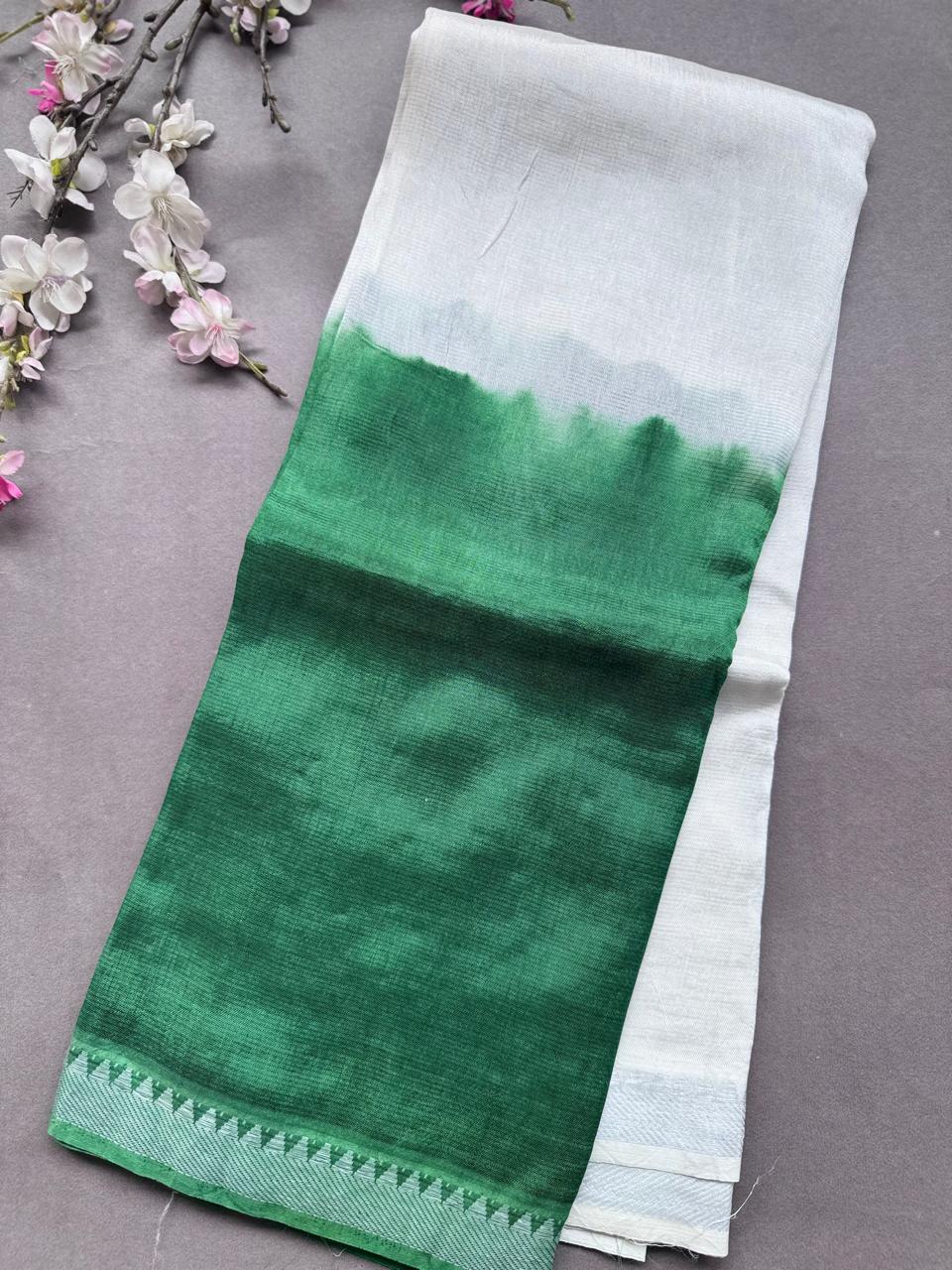 Bottle Green n Cream Mangalgiri Silk Saree 108