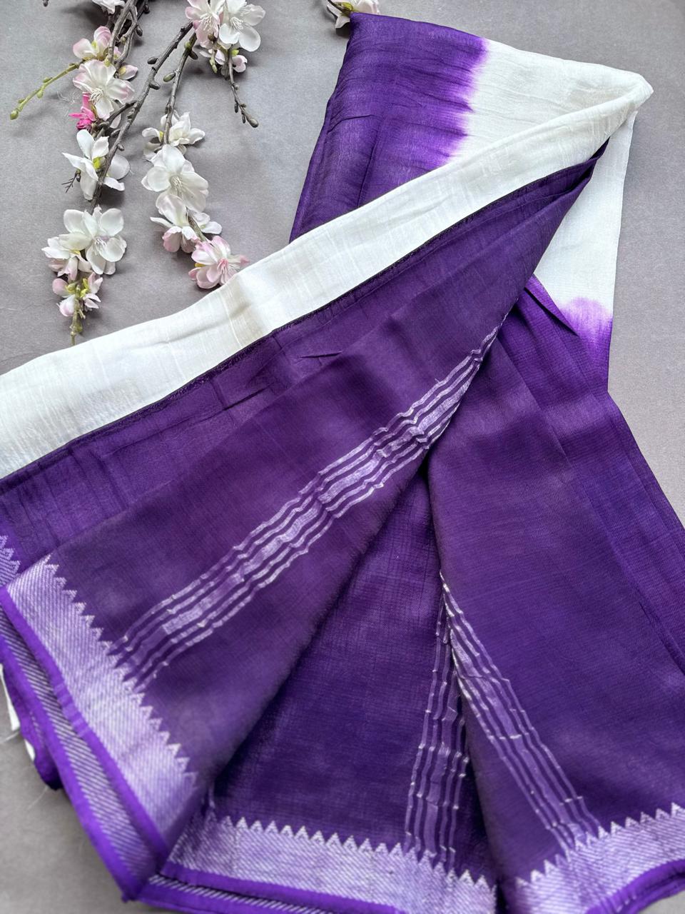 Purple n Cream Mangalgiri Silk Saree 108