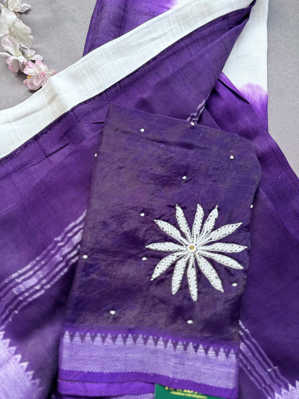 Purple n Cream Mangalgiri Silk Saree 108