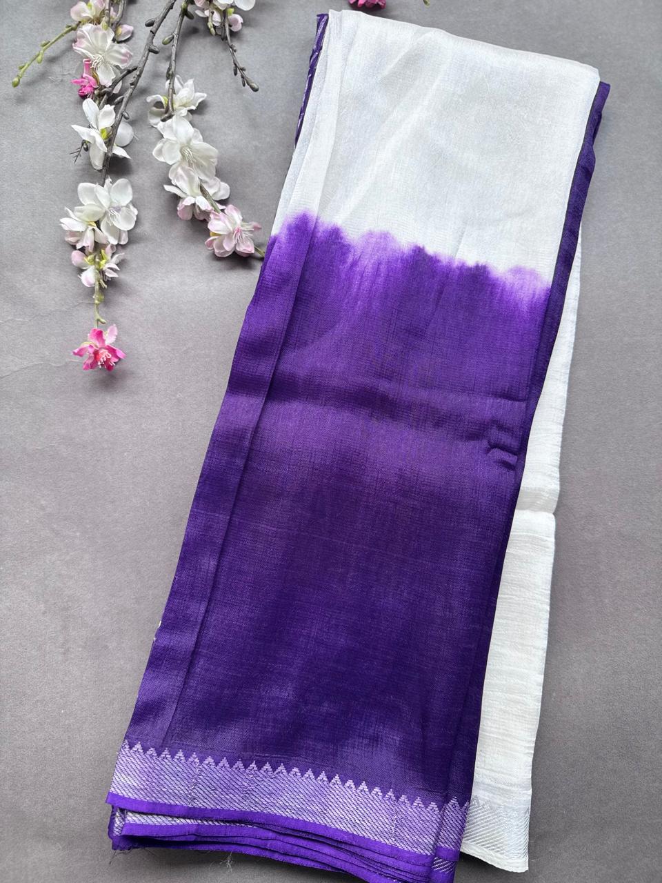 Purple n Cream Mangalgiri Silk Saree 108