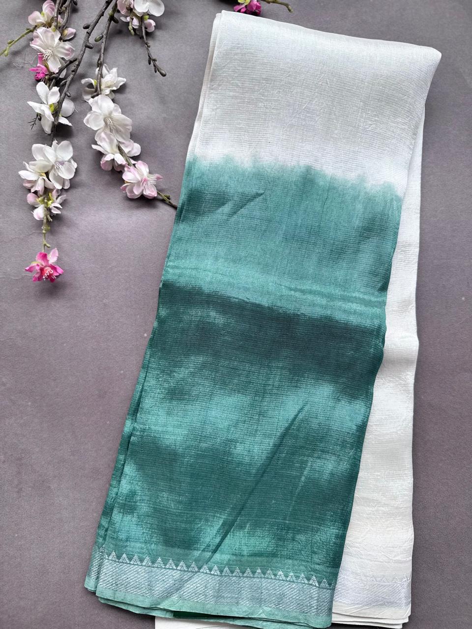 Sage Green n Cream Mangalgiri Silk Saree 108