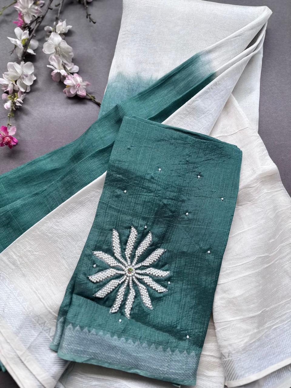 Sage Green n Cream Mangalgiri Silk Saree 108