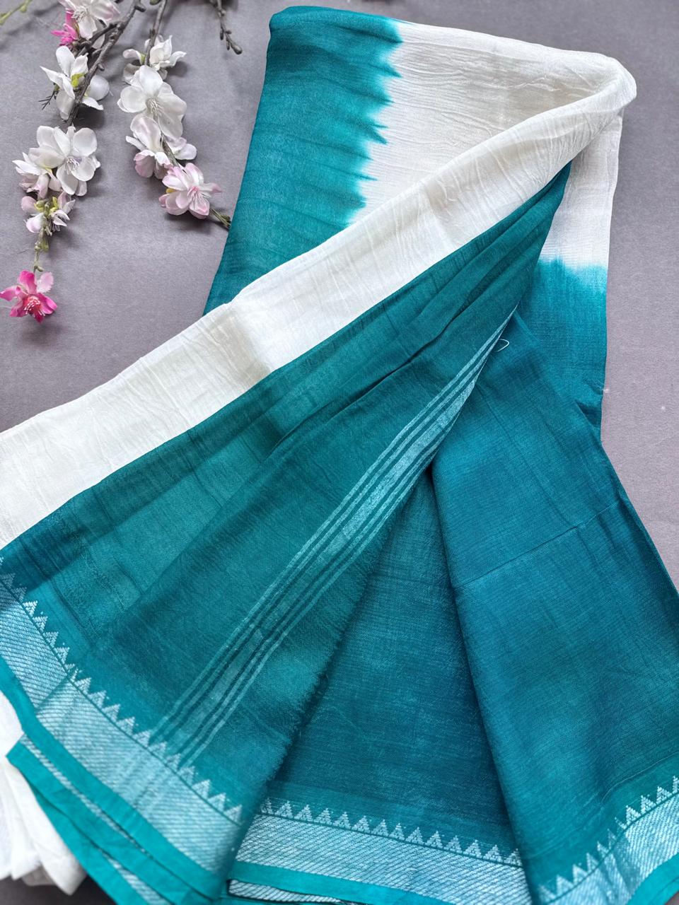 Sea Green n Cream Mangalgiri Silk Saree 108
