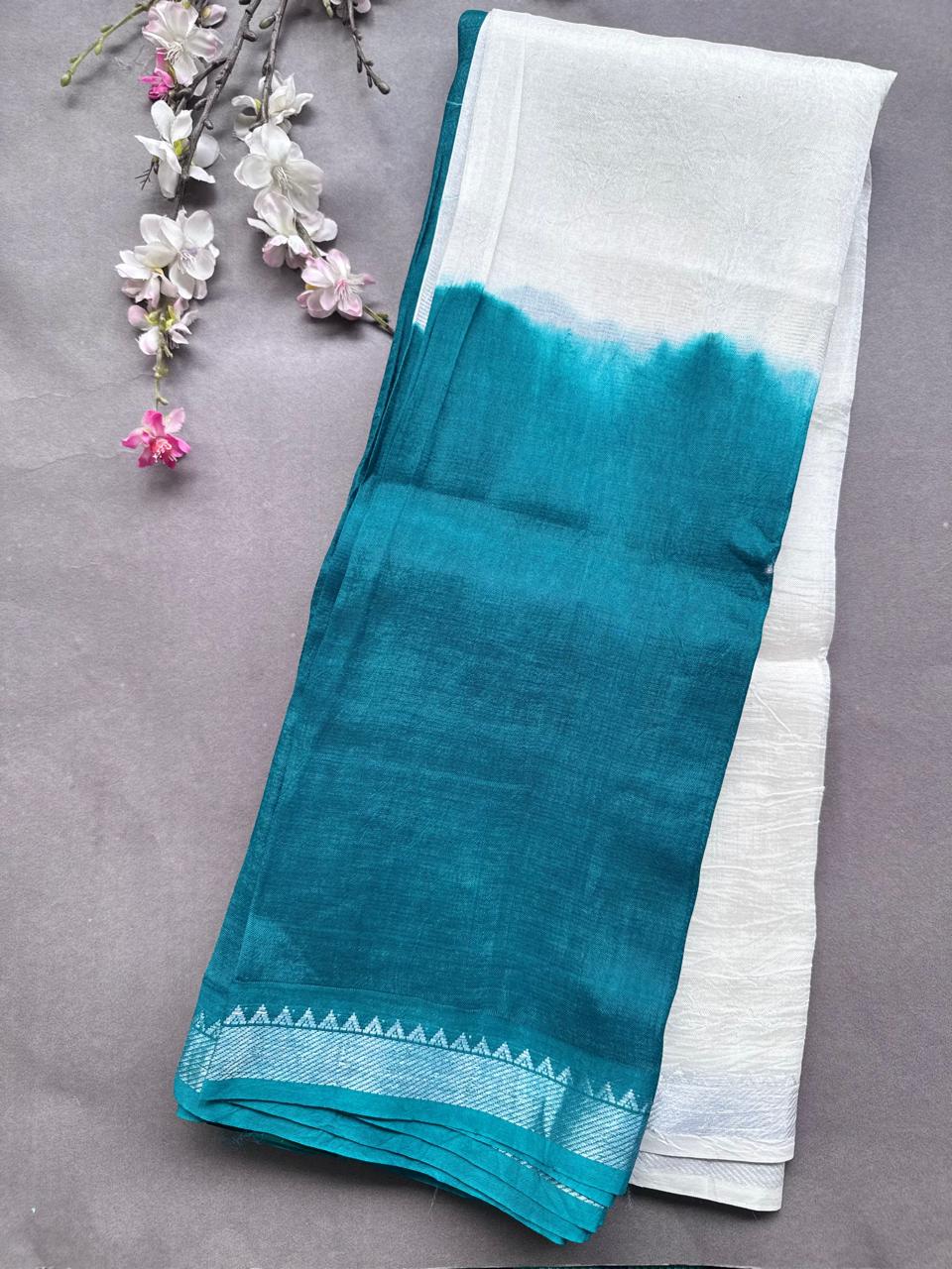 Sea Green n Cream Mangalgiri Silk Saree 108