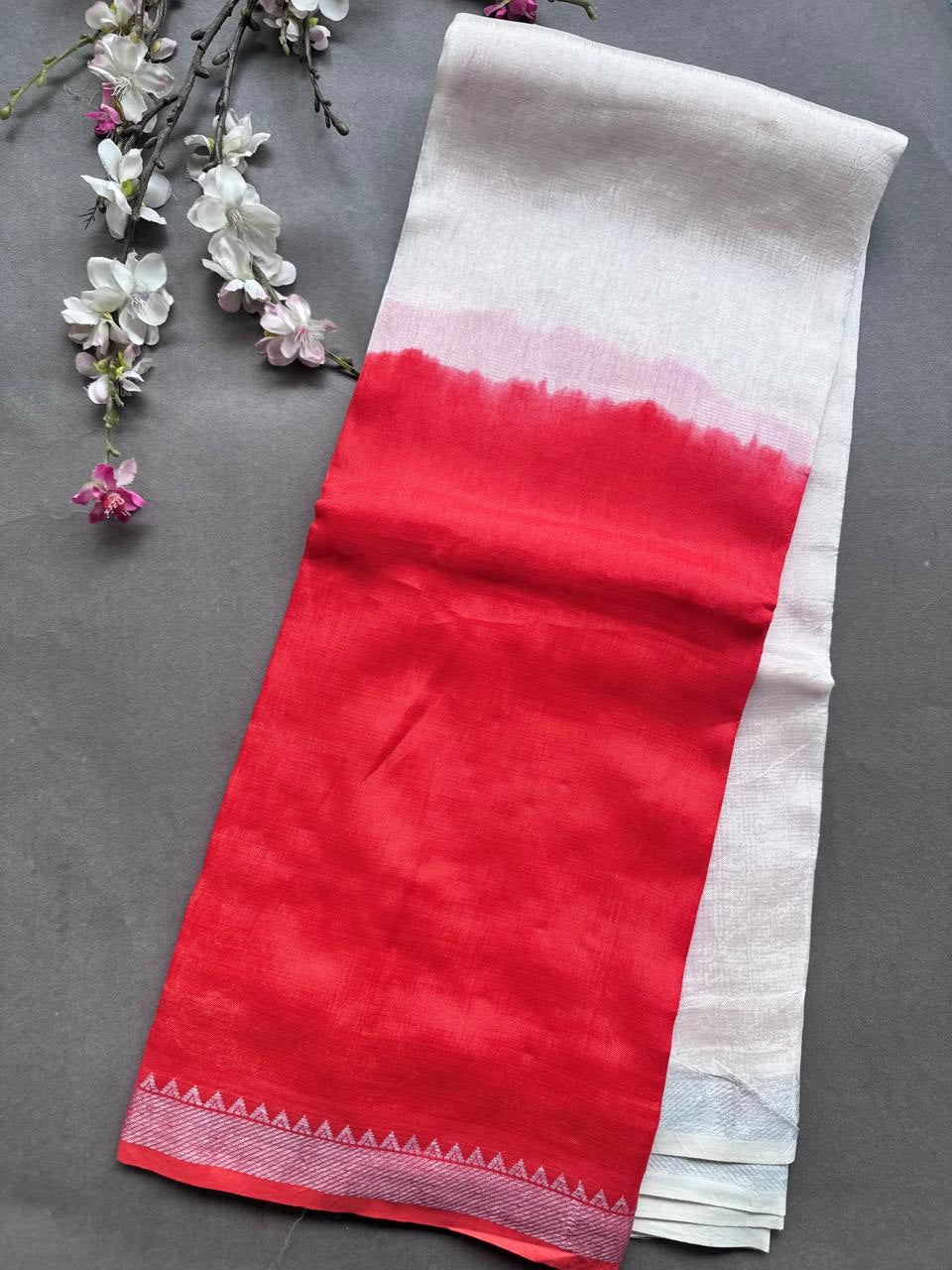 Red n Cream Mangalgiri Silk Saree 108