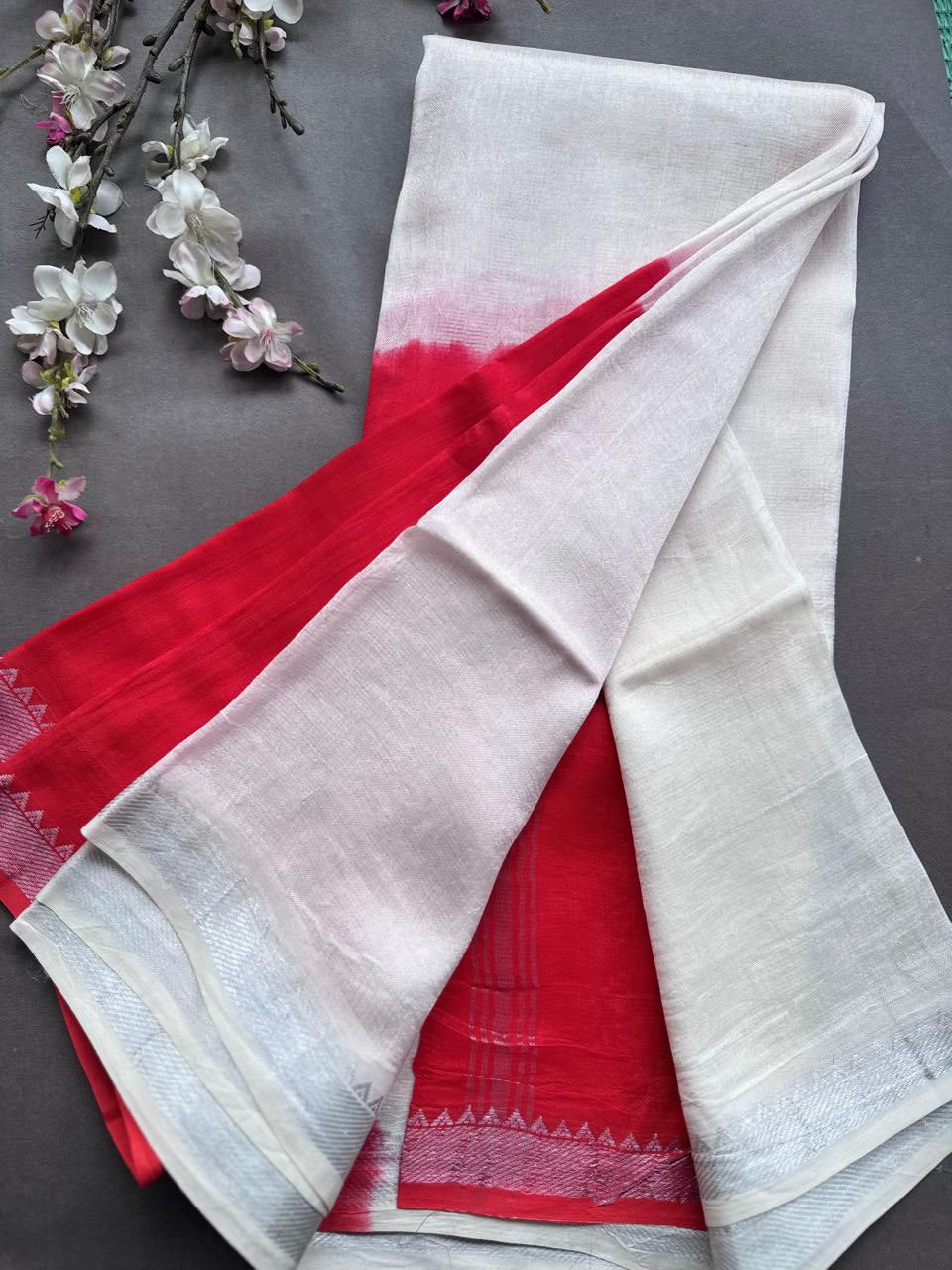 Red n Cream Mangalgiri Silk Saree 108