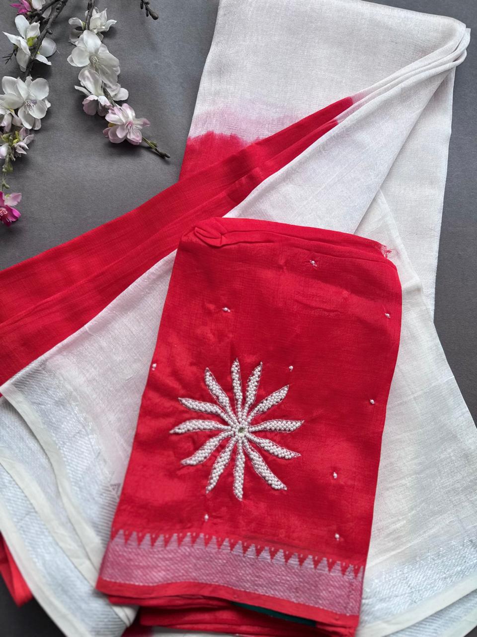 Red n Cream Mangalgiri Silk Saree 108