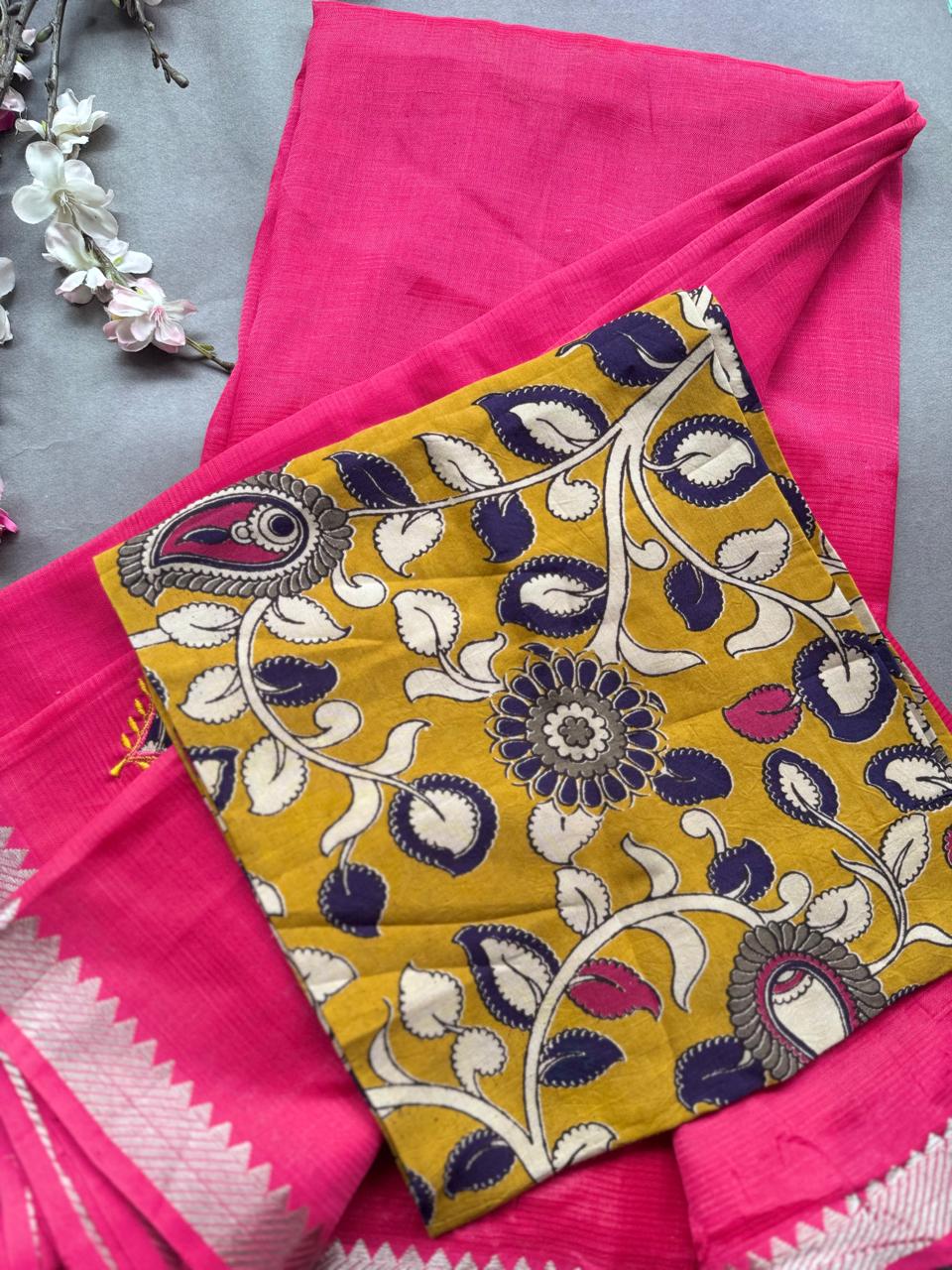 Rani Pink Applique Work Mangalgiri Silk Saree 108