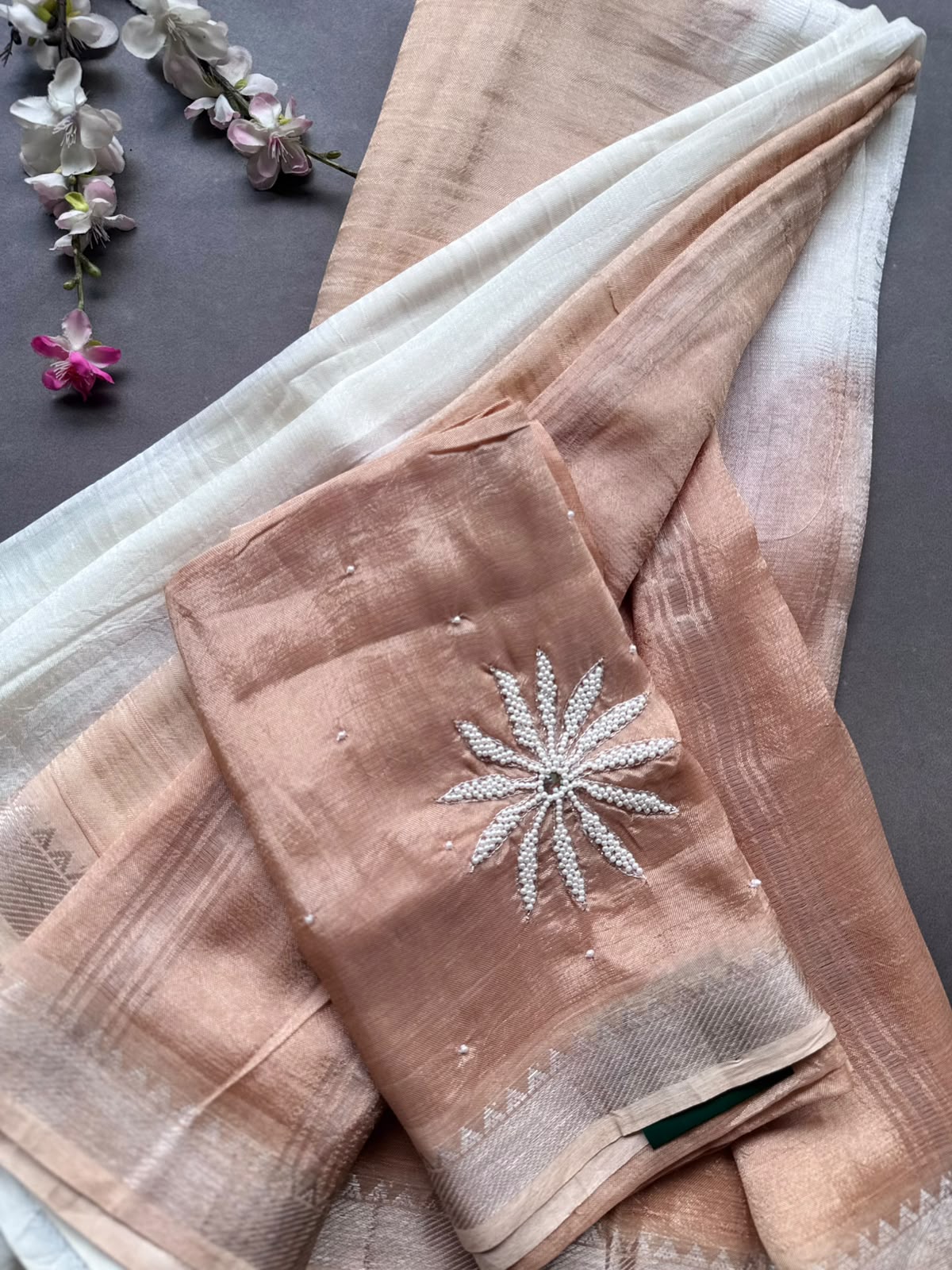 Beige n Cream Mangalgiri Silk Saree 108