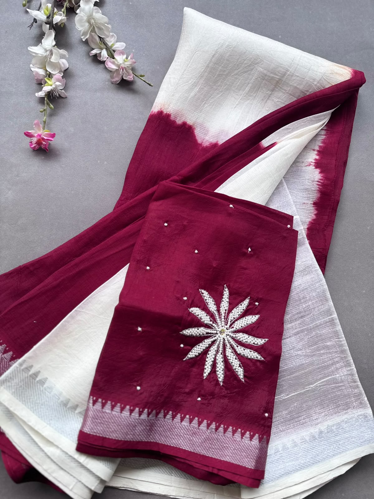 Maroon n Cream Mangalgiri Silk Saree 108