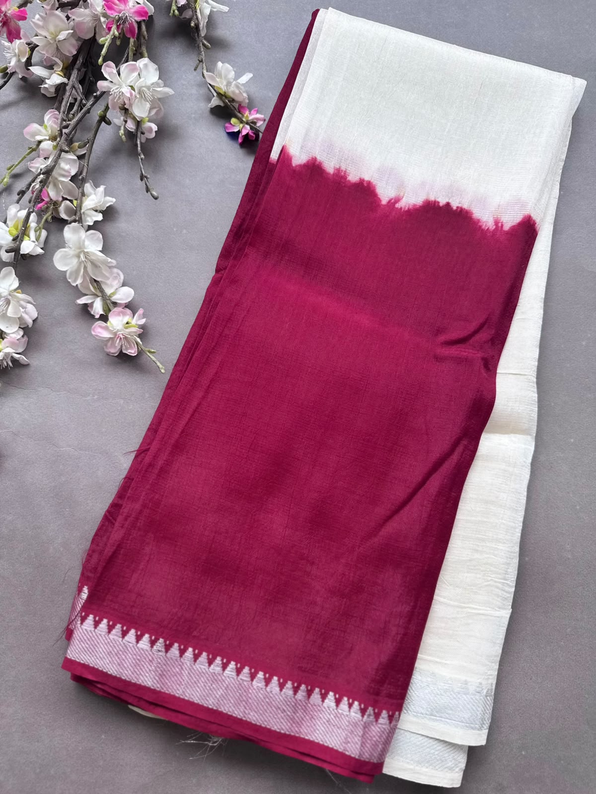 Maroon n Cream Mangalgiri Silk Saree 108