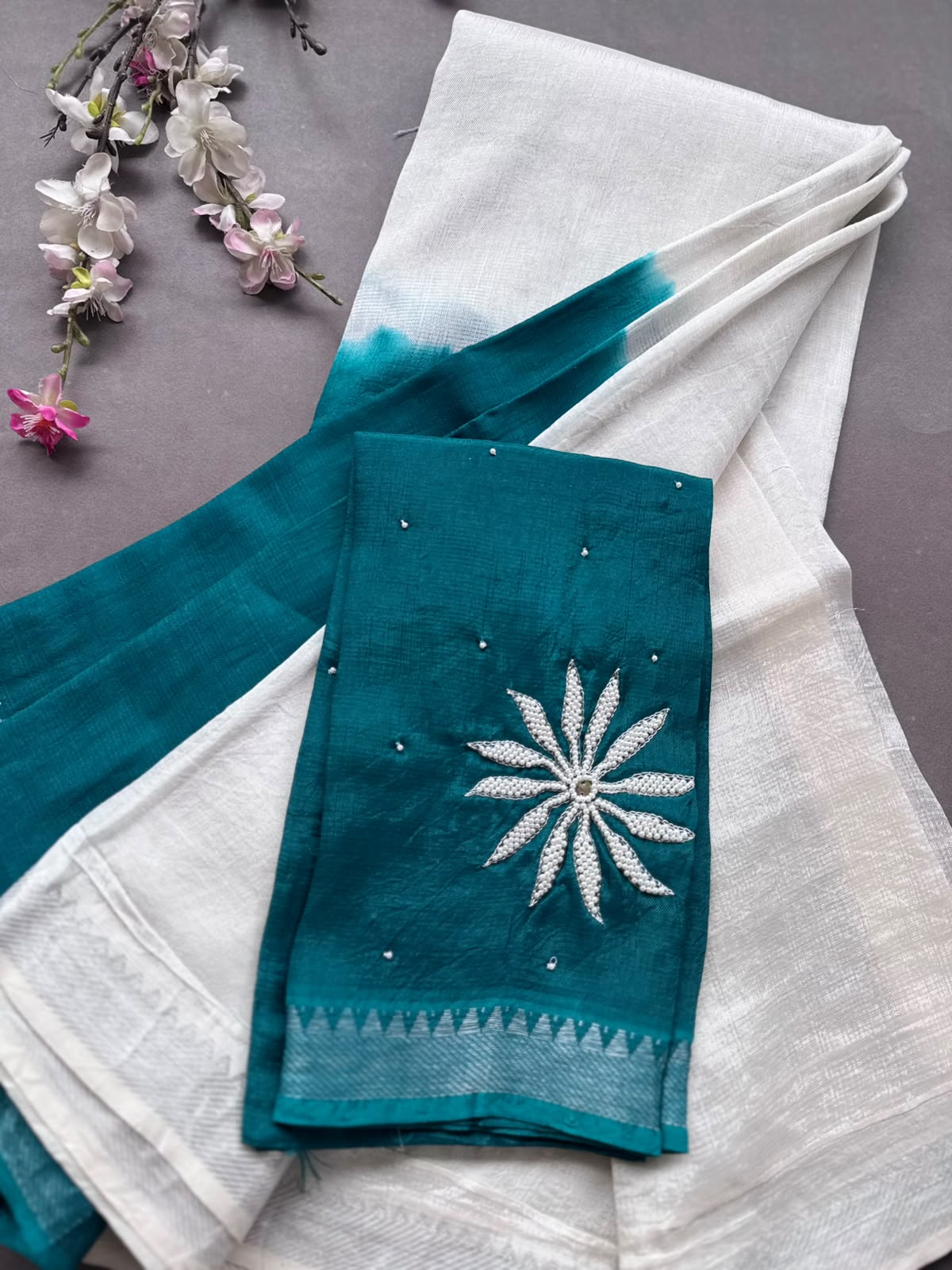 Green n Cream Mangalgiri Silk Saree 108