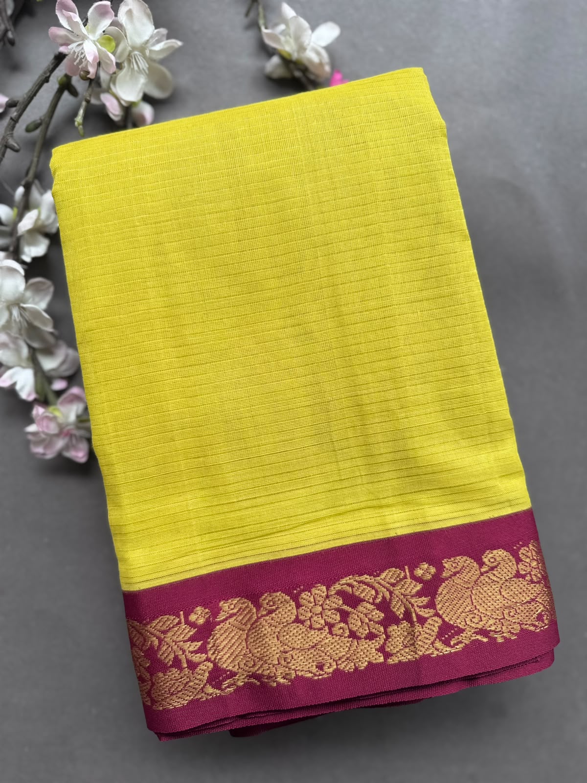 Yellow Pure Gadwal Cotton Saree 108