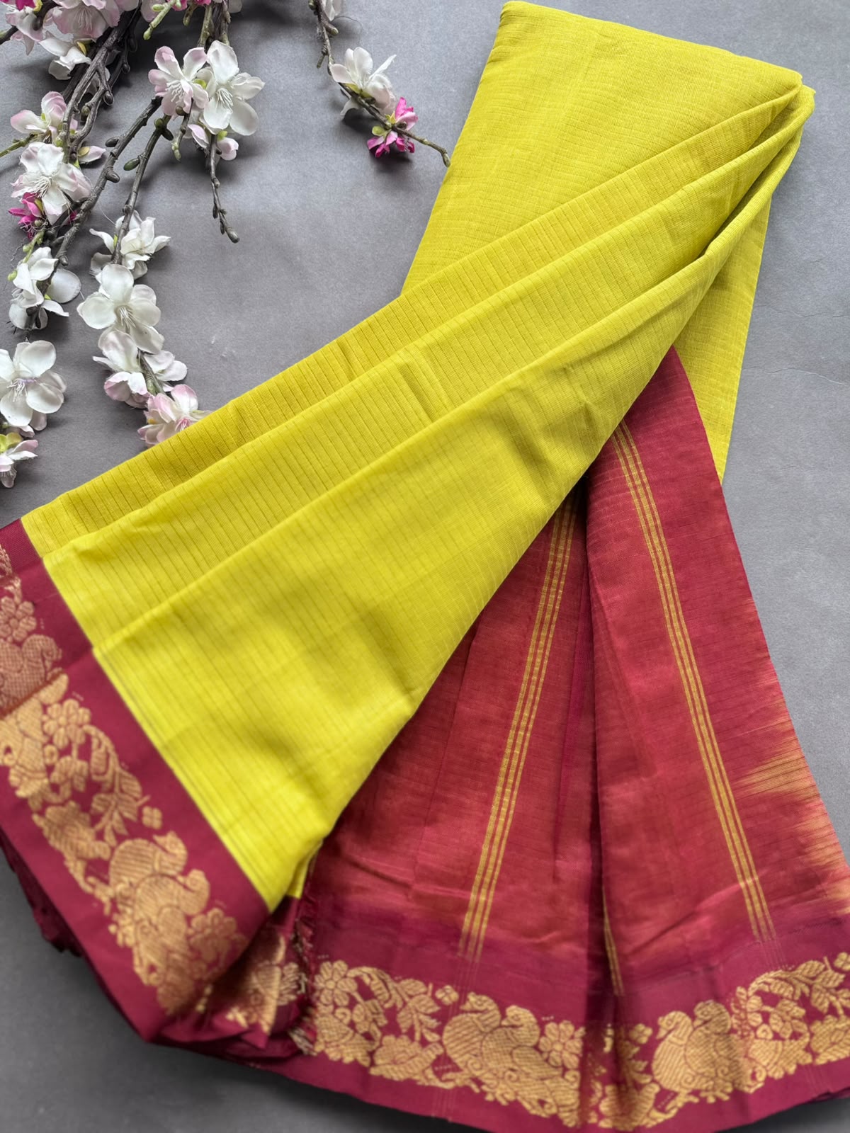Yellow Pure Gadwal Cotton Saree 108