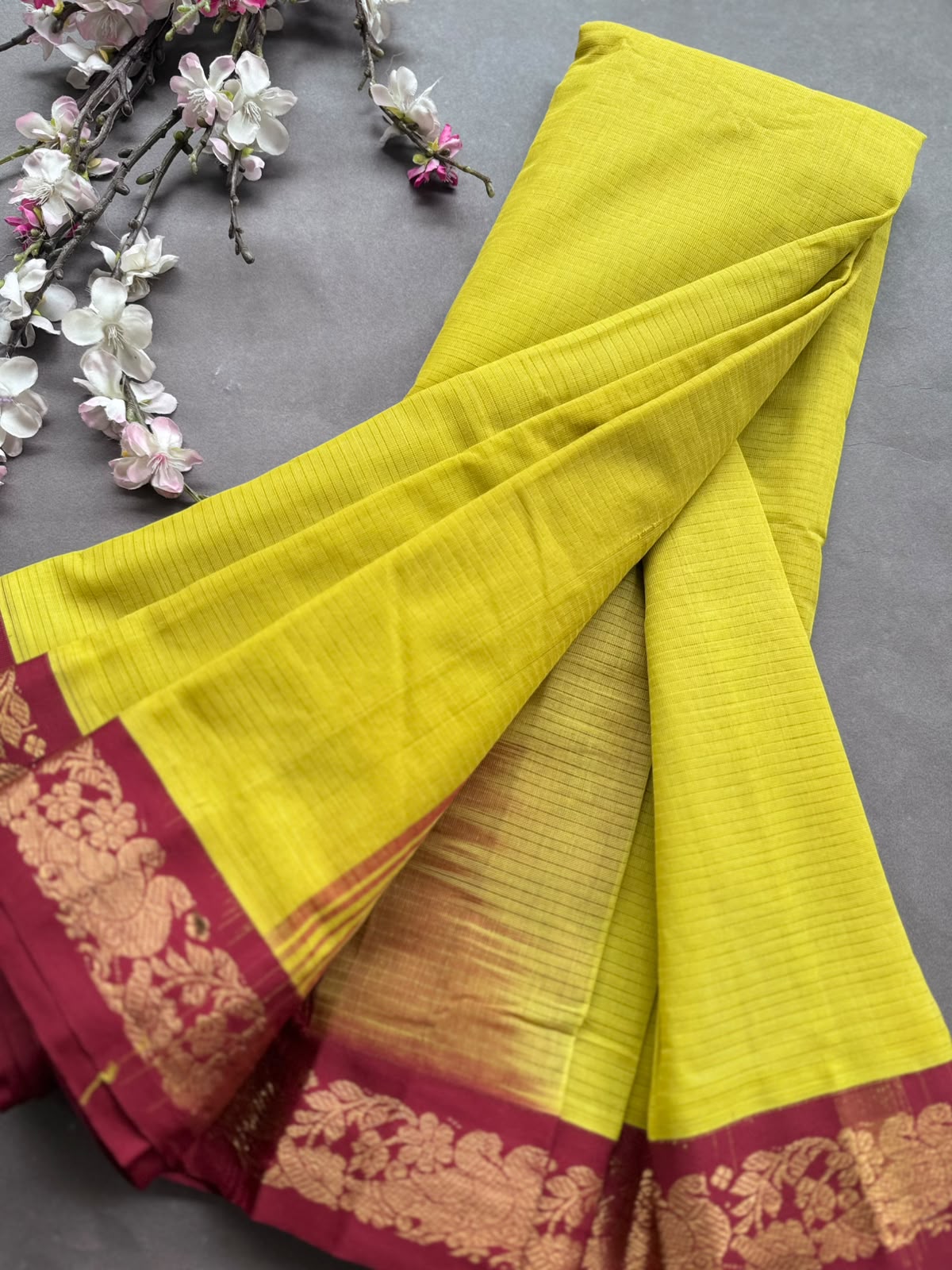Yellow Pure Gadwal Cotton Saree 108