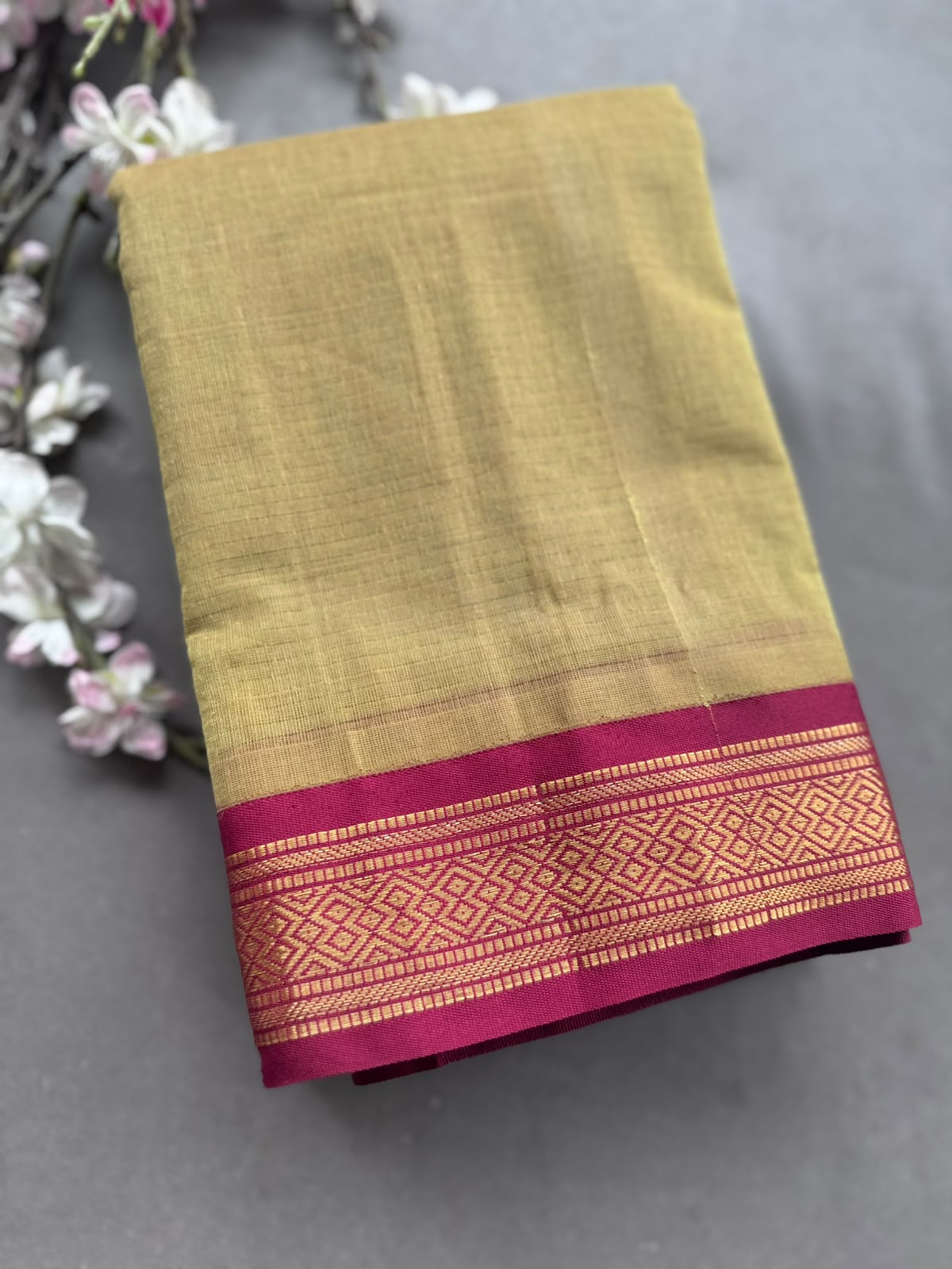 Khaki Pure Gadwal Cotton Saree 108