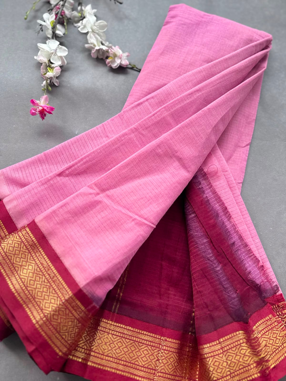 Pink Pure Gadwal Cotton Saree 108