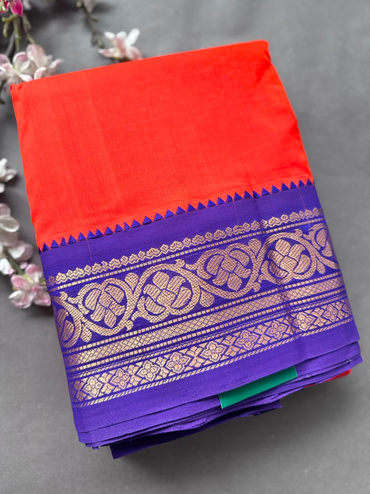 Orange Pure Gadwal Cotton Saree 108