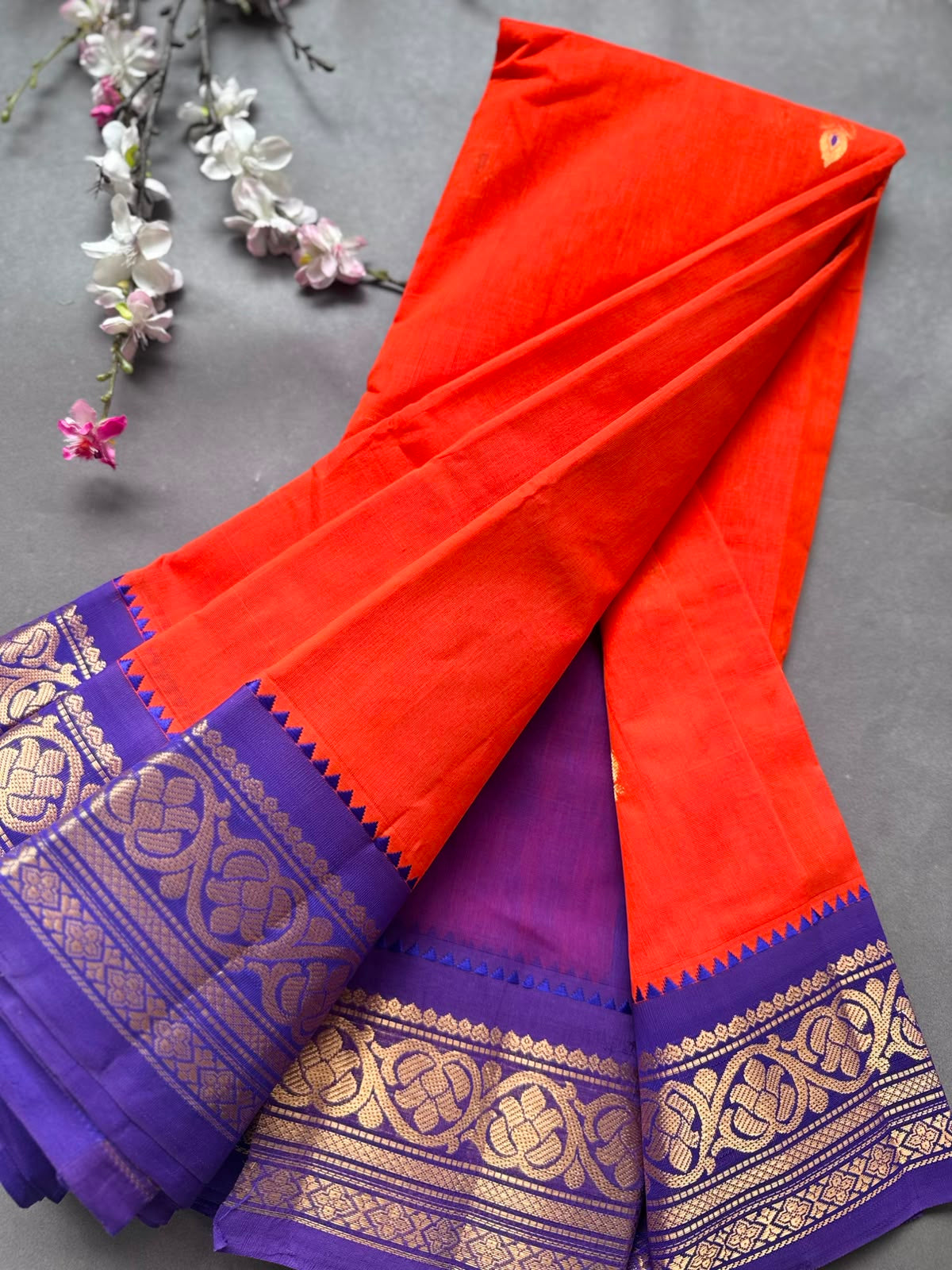 Orange Pure Gadwal Cotton Saree 108