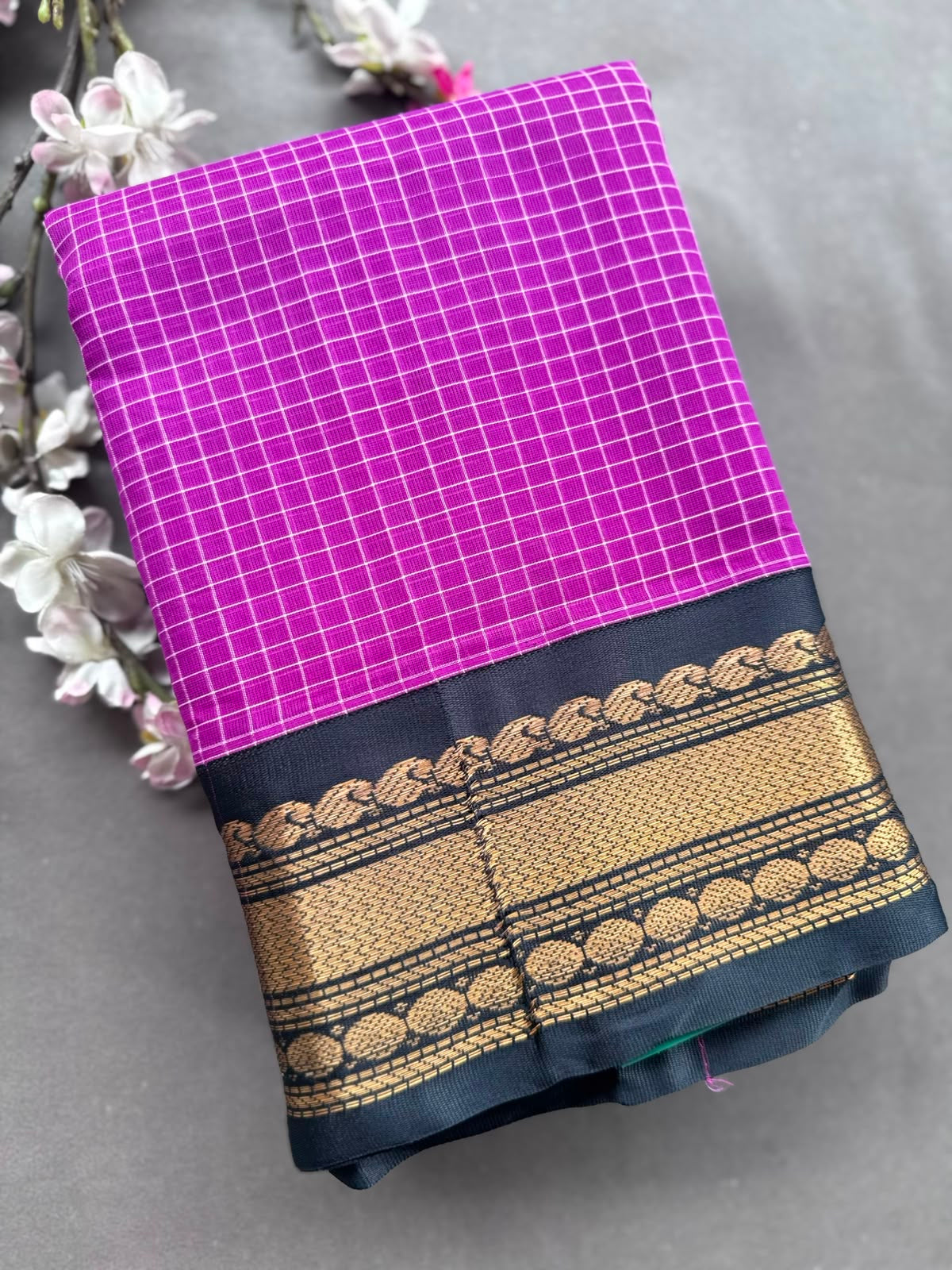 Magenta Checks Pure Gadwal Cotton Saree 108