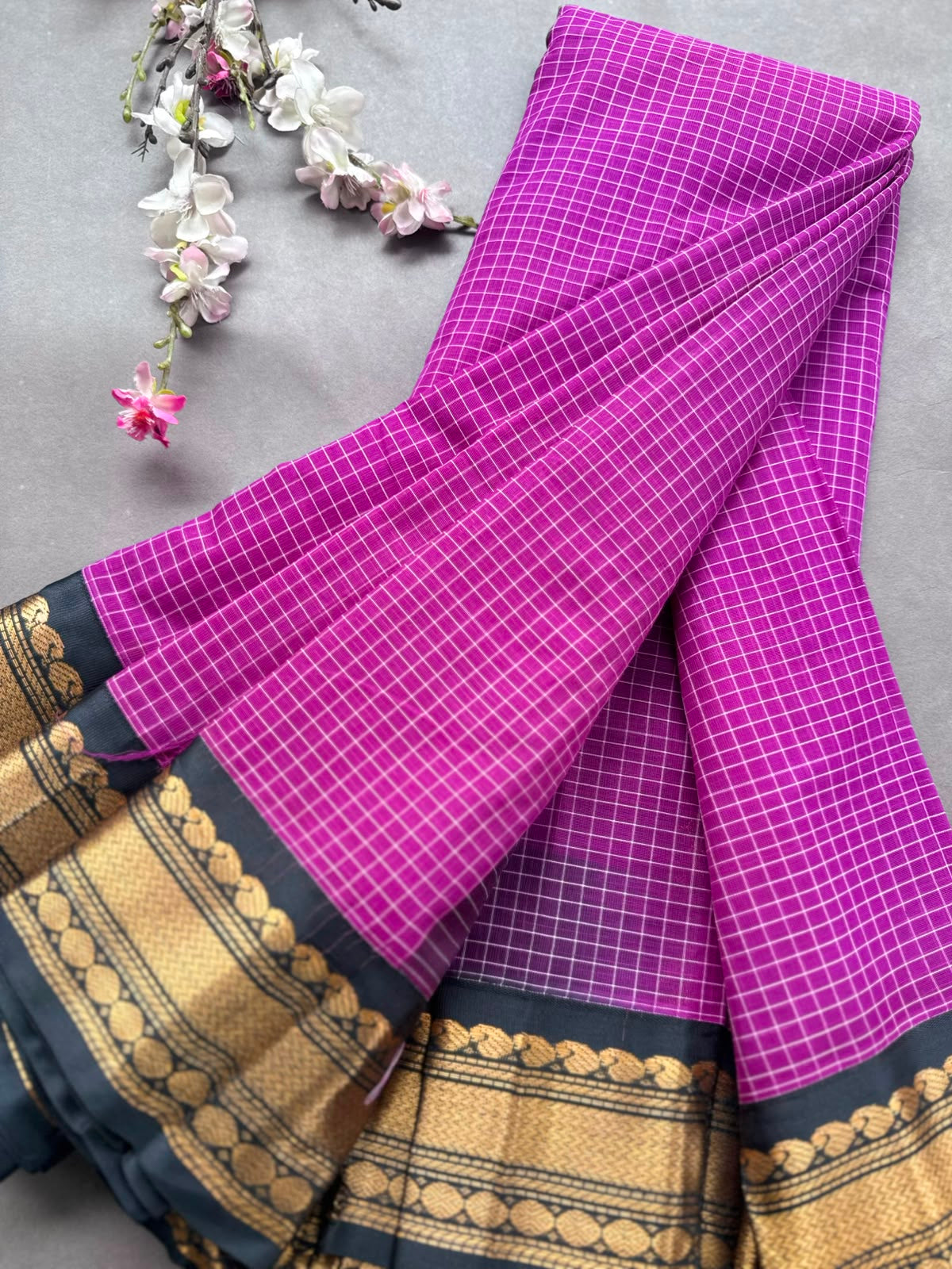 Magenta Checks Pure Gadwal Cotton Saree 108