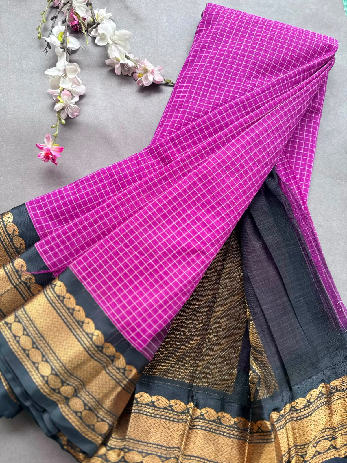 Magenta Checks Pure Gadwal Cotton Saree 108
