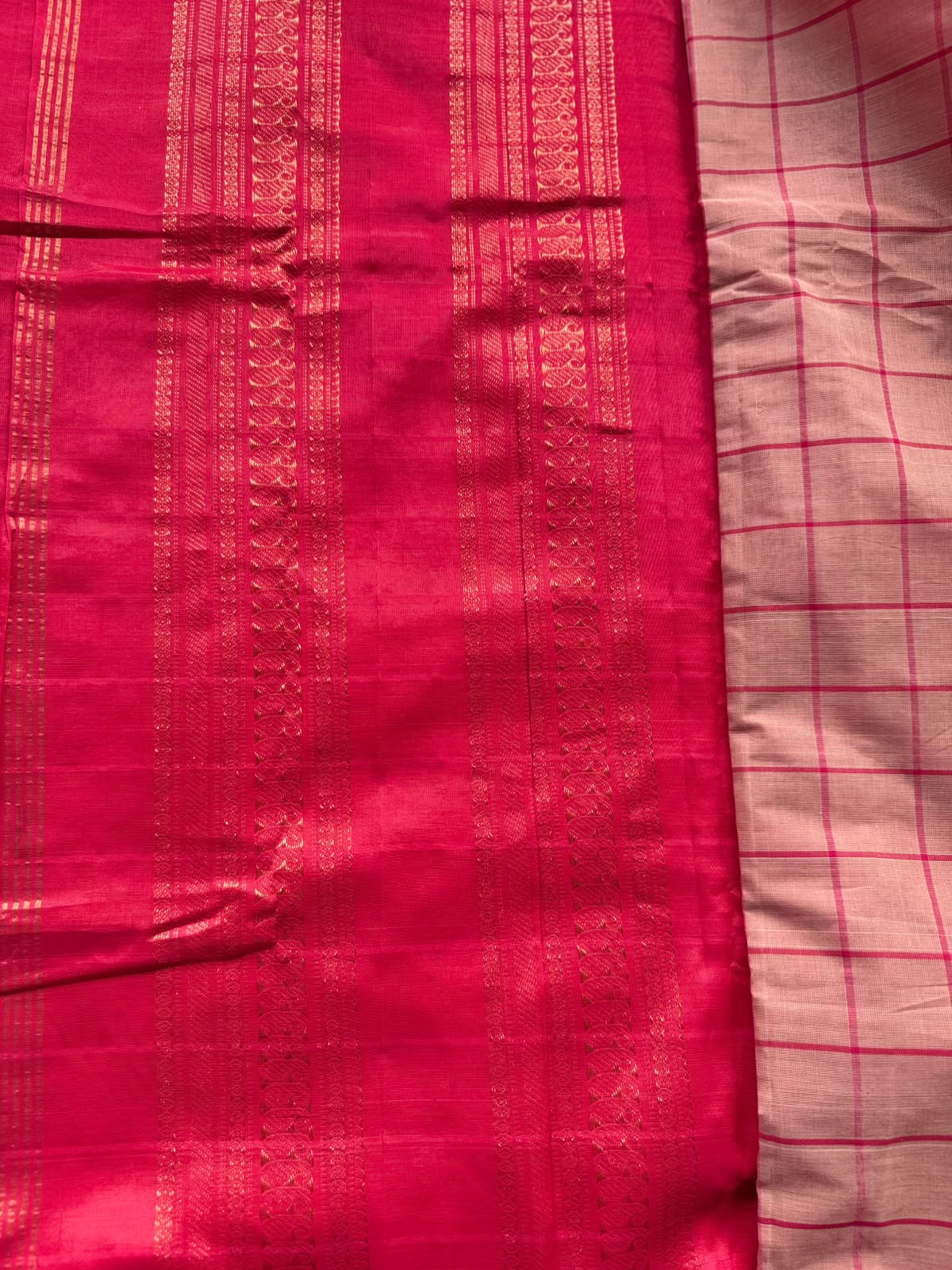 Beige Checks Pure Gadwal Cotton Saree 108