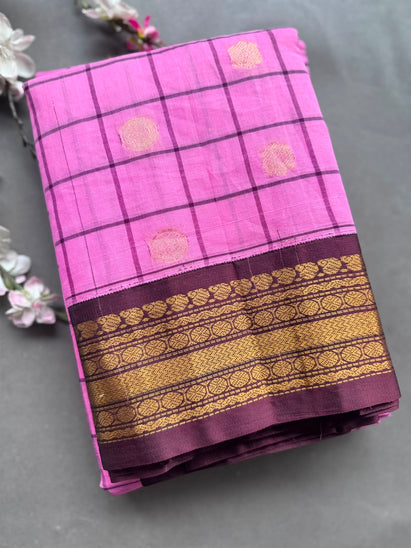 Pink Checks Pure Gadwal Cotton Saree 108