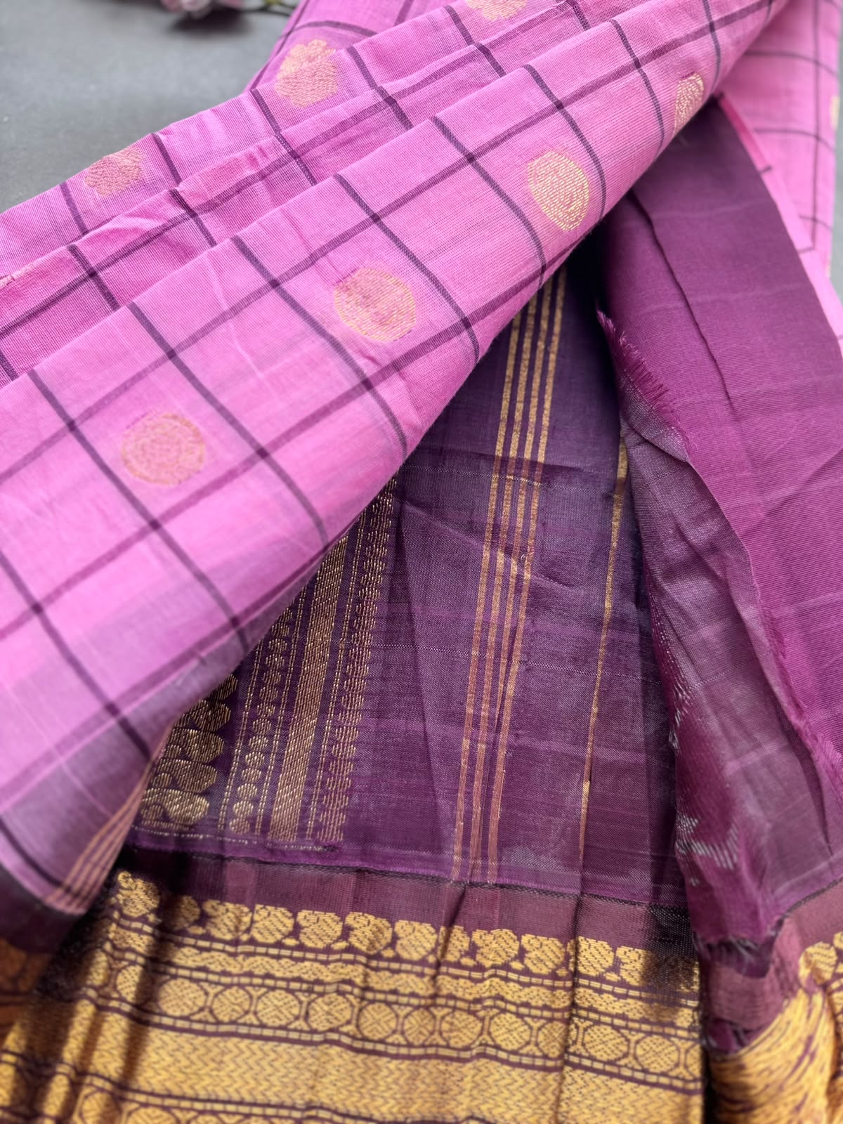 Pink Checks Pure Gadwal Cotton Saree 108