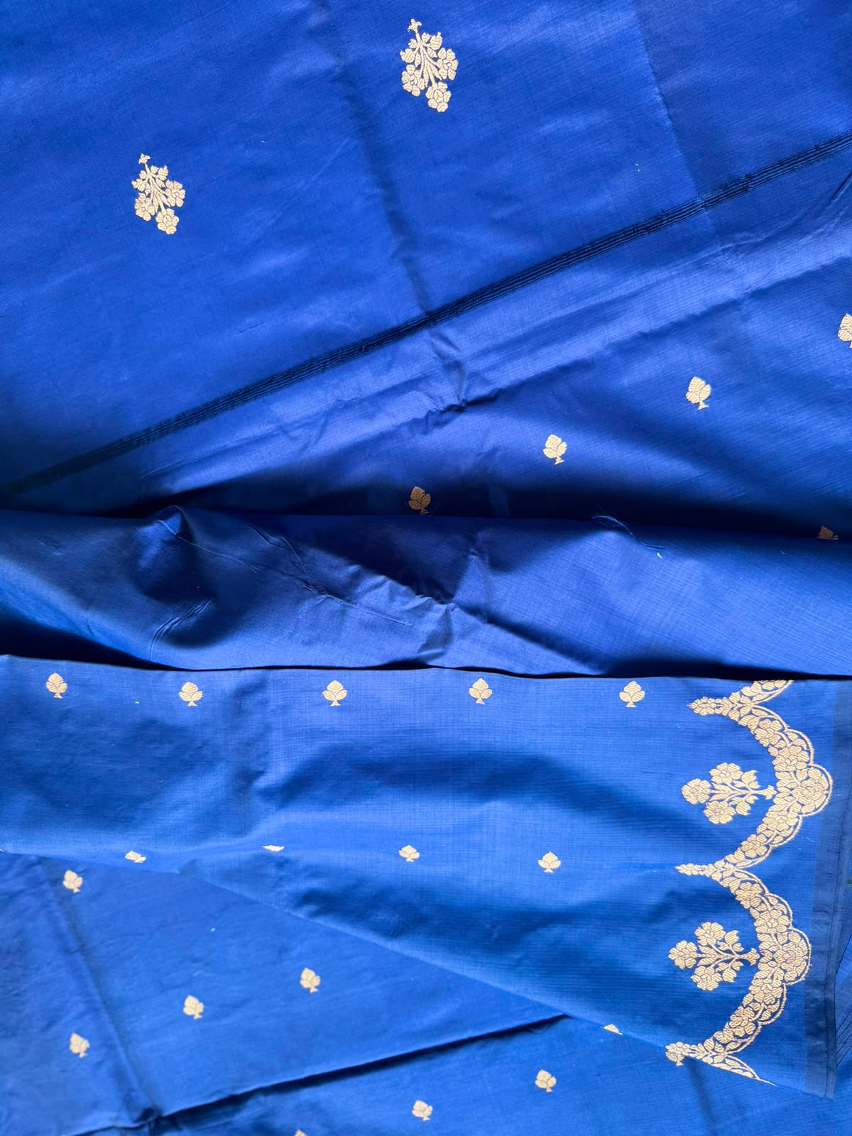 Navy Blue Pure Kathan Banarasi Silk Dress Material (Swara)